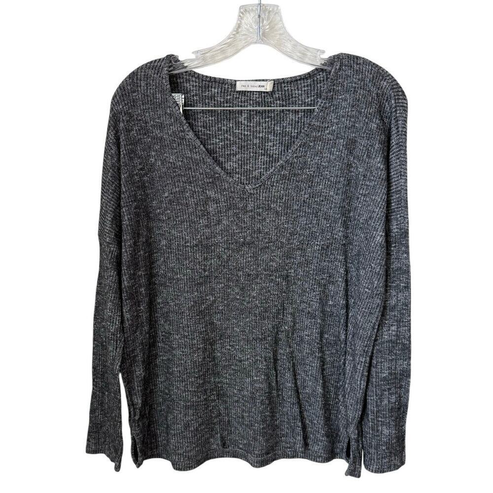 Rag & Bone Jean Knit Long Sleeve V-Neck Sweater Dark Heather Gray Top Size Large